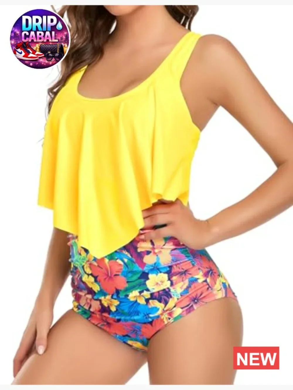 High Waisted Tankini Bikini Set Plus Size Tummy Control Two Piece Swimsuit